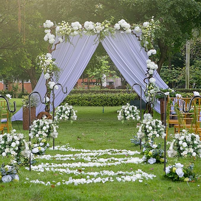 10 Pieces 32 Inch Shepherds Hooks for Outdoor Adjustable Shepherds Hook Metal Garden Bird Feeder Pole Black Plant Hangers Stakes for Plant Baskets Solar Lanterns Bird Feeders Weddings Décor (10 PCS)