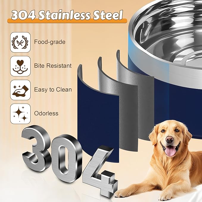 UPSKY Elevated Dog Bowls – 27oz Stainless Steel Anti-Spill Set with Wooden Stand, Double Raised Bowls for Small/Medium Dogs to Reduce Neck Strain & Improve Digestion