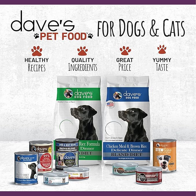 Dave's Pet Food Grain Free Wet Dog Food (95% Chicken & Beef), Made in USA, Limited Ingredients, Added Vitamins & Minerals, 12.5 oz Cans (12 Pack)