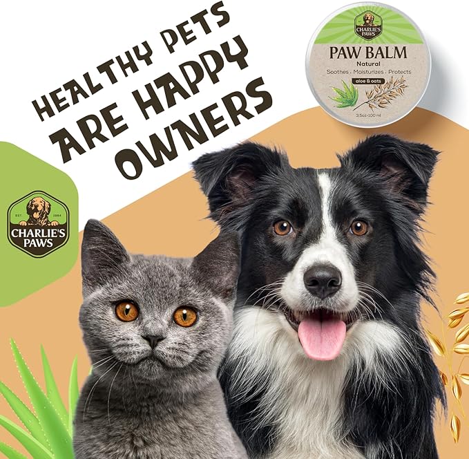 CHARLIE'S PAWS Paw Balm for Dog and Cat Paw Pad Balm Dog Nose Balm Cat Butter Paw Moisturizer Protect Dry Cracked Paw Foot Paw Elbows with 100% Natural Oil 3.5 Oz (2 Pack Aloe & Oats)