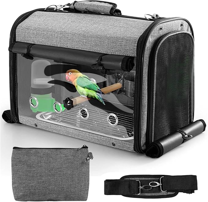 Sanmoncare Bird Carrier Bag Cockatiel Travel Cage with Stand, Lightweight Travel Carrier for Small Bird, Portable Parrot Travel Bag, Pet Transparent Travel Backpack