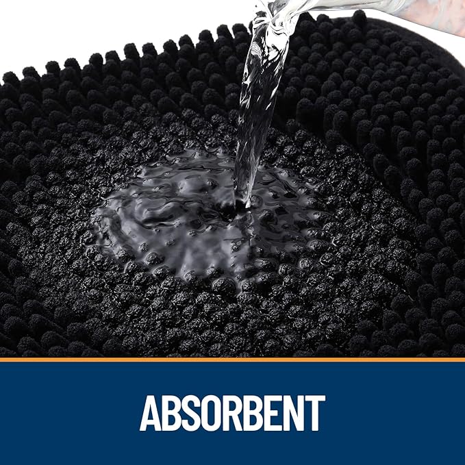 OLANLY Dog Door Mat Set 2-Piece 24x16, Absorbs Moisture and Dirt, Absorbent Non-Slip Washable Doormat, Quick Dry Chenille Mud Mat for Dogs, Entry Indoor Entryway Carpet for Inside Floor, Black