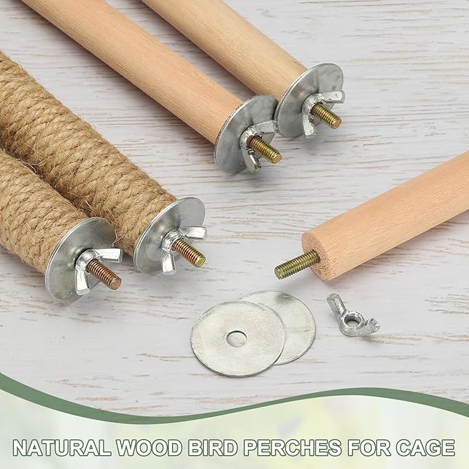 Parrot Perch, Wooden Parrot Perch Stand Toy, Paw Grinding Stick, Bird Cage Accessories, 3 Sizes (Wood Color, 3 Pcs) Birds Toys Intended for Cage/Parakeets/Conure/Budgie