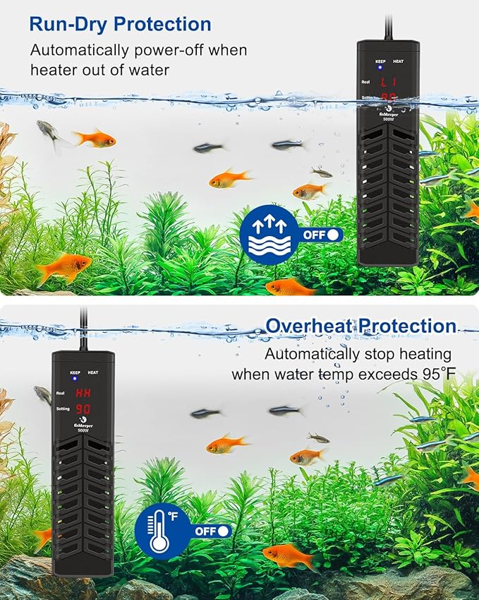 fishkeeper 1000W Submersible Aquarium Heater – Ultra-Safe Digital Fish Tank Heater for 135-280Gal, Leaving Water Auto Power-Off, PID Intelligent Fast Heating, 59°F-93°F Accurate Temperature Control