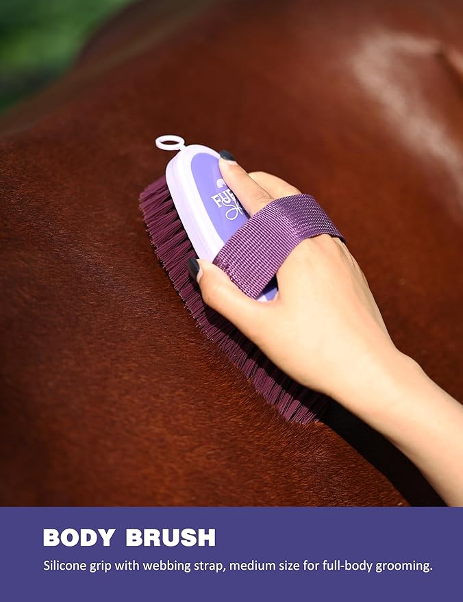 9PCS Horse Grooming Kit Curry Comb Sweat Scraper Horse Bathing Supplies Grooming Tools with Storage Bag Sugar Taro