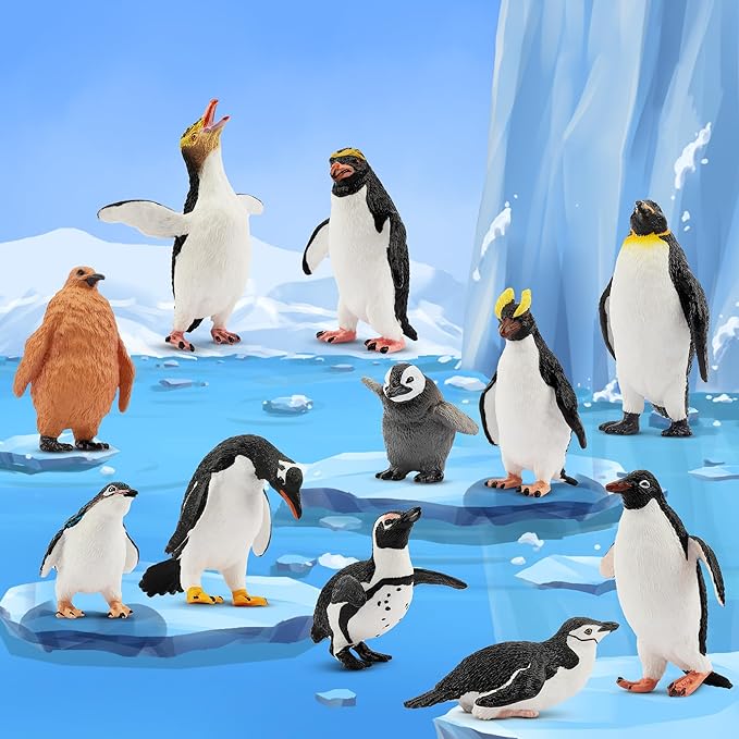 Toymany 12PCS Realistic Penguin Figurines, Plastic Polar Antarctic Animal Figures Set with Penguin Cub, Easter Eggs Cake Toppers Christmas Birthday Gift for Kids Toddlers