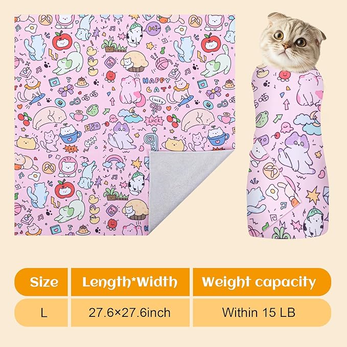 27.6 In Cat Grooming Wrap Self-Adhesive, Cat Wrap for Cutting Nails, Pink Anti-Escape Cat Restraint for Nail Clipping Cat Swaddle Wrap Cat Wrapping Cloth for Pet Cleaning and Beauty (Within 15lbs)