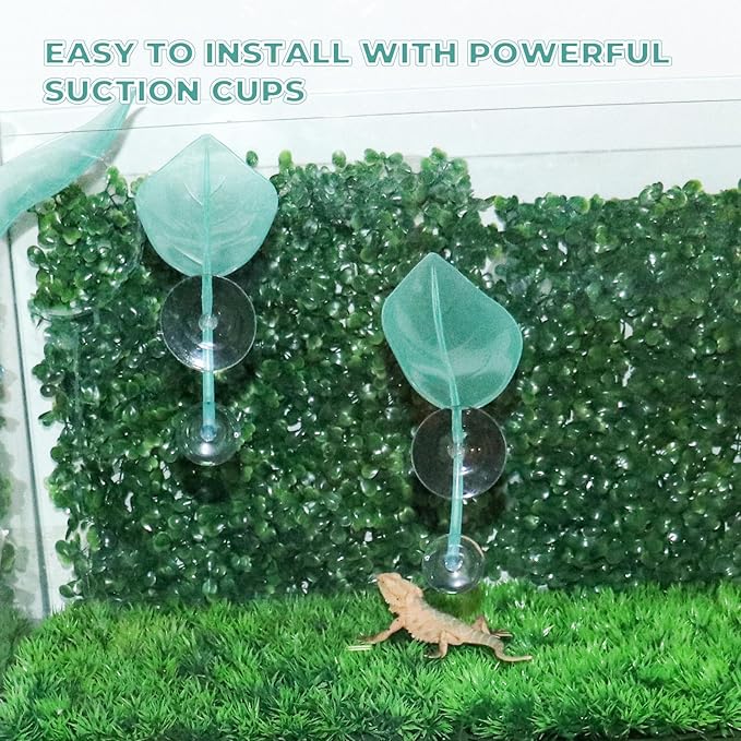 3 Pack Plastic Leaf Decorations with Suction Cups, Frog Habitat Platform, Reptile Decorations for Terrarium, Tank Terrarium Accessories for African Dwarf, Toad
