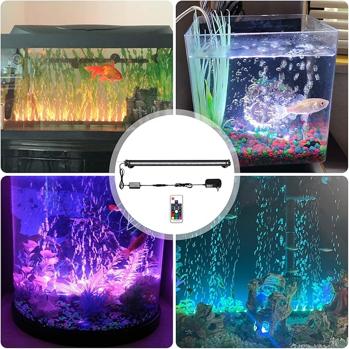 Submersible Fish Tank Aquarium Light: Underwater Aquarium Bubble Lights with Adjustable Brightness Colors -IP68 Waterproof Bubble Lights with Remote and Suction Cups for 20-25 inch Aquarium Fish Tank