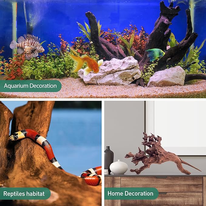 WDEFUN Natural Driftwood Aquarium Decor, 7-11 Inch Large Pieces for Fish Tank, Reptile Accessories, 3-Pack