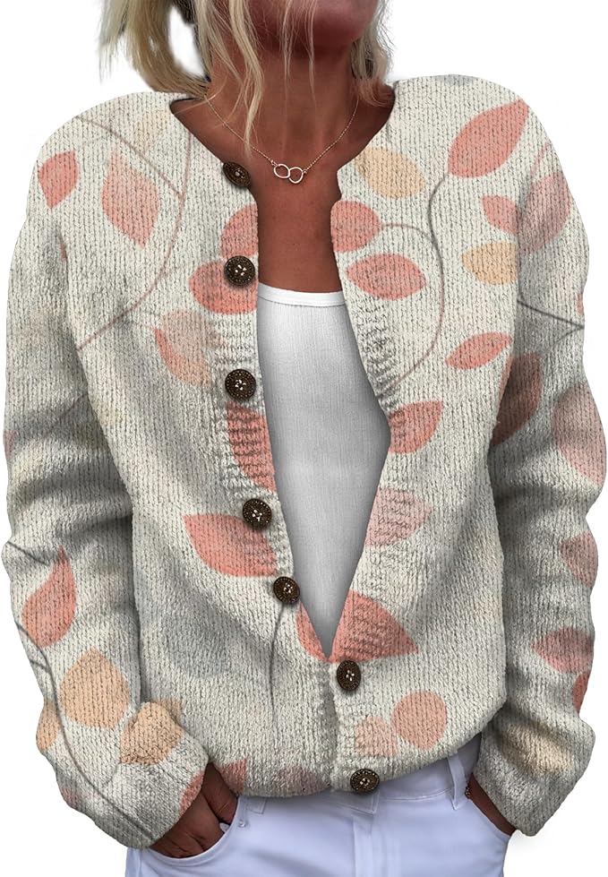 Women Sweaters Cardigan Fashion Long Sleeve Crewneck Sweaters Button Chunky Outerwear Fall Winter Casual Wear