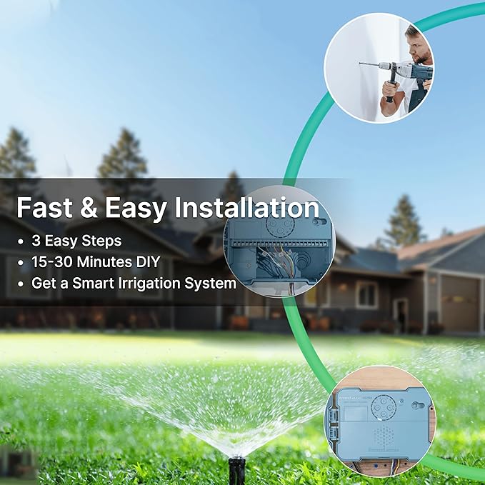 ImoLaza Outdoor Smart Sprinkler Controller, 16-Zone WiFi Irrigation Controller with Hyper-Local Weather, App Remote Control, Works w/ Alexa, Auto Watering, Rain/Freeze/Wind Skip, Smart Fault Detection
