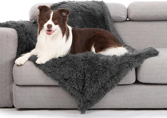 gogobunny Waterproof Dog Blanket for Large Dogs, Cats, Puppy, Reversible Faux Fur Pet Throw Blanket, Washable, Calming Furniture Protection for Sofa Bed (40x50 Inch (Pack of 1), Grey)