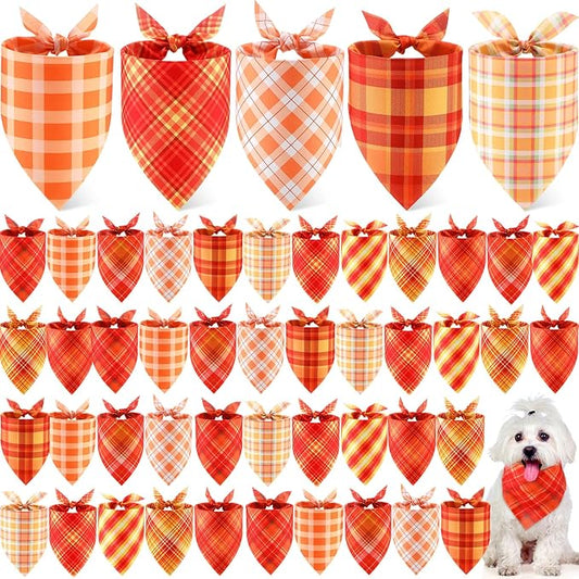 Weewooday 50 Pcs Fall Dog Bandanas Bulk Plaid Bandanas for Dogs Autumn Soft Doggie Bibs Adjustable Triangle Scarves for Small Medium Large Pet Costume(Plaid Pattern, 19.7 x 13.8 x 13.8 Inch)