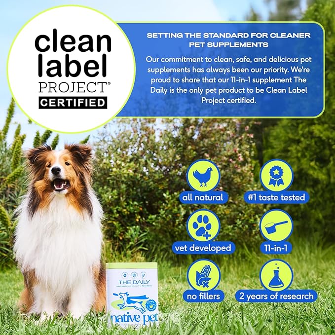 Native Pet Dog Vitamins & Supplements - 11-in-1 Multivitamin Powder for Dogs Food Topper - Collagen, Glucosamine, Probiotics, Omega & More- Supports Healthy Gut, Mobility & Overall Health -120 Scoops