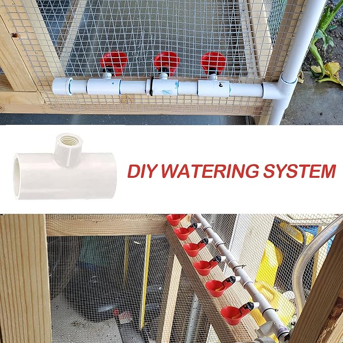 Pack of 30 Chicken Waterer PVC Tee Fittings Waterer Fully Automatic Poultry Waterers PVC Fittings for Threaded Poultry Waterer Cups Nipples Feeders