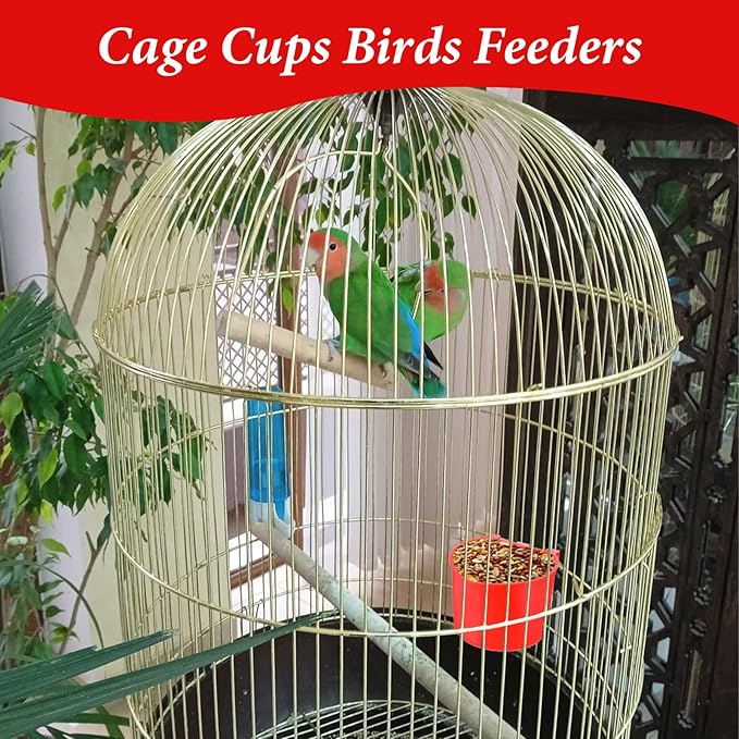 60 Pieces Cage Cups Birds Hanging Feeders Seed Bowl 8 oz Plastic Chicken Feeder Water Bowl Hanging Chicken Waterer Feeding Watering Dish Coop Cups for Gamefowl Parrot Parakeet Poultry(Red)