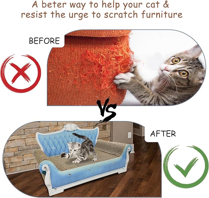 Luxury Cardboard Cat Scratcher Sofa Bed, Couch Shaped Scratching Board, Scratch Lounge with Catnip, Cat Scratcher for Indoor Cats Large Blue