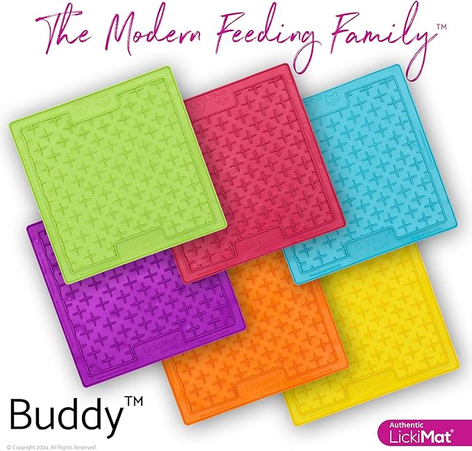 LickiMat Classic Buddy, Cat Slow Feeder Lick Mat, Boredom Anxiety Reducer; Perfect for Food, Treats, Yogurt, or Peanut Butter. Fun Alternative to a Slow Feed Cat Bowl or Dish, Green