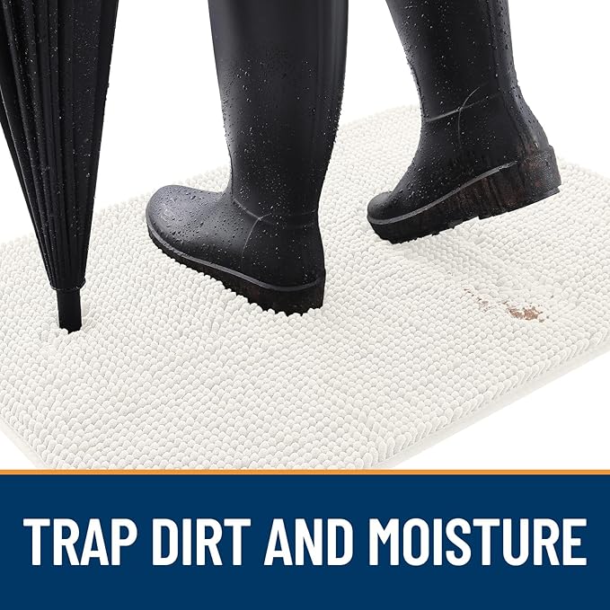 OLANLY Dog Door Mat for Muddy Paws 47x20, Absorbs Moisture and Dirt, Absorbent Non-Slip Washable Doormat, Quick Dry Chenille Mud Mat for Dogs, Entry Indoor Entryway Carpet for Inside Floor, Ivory