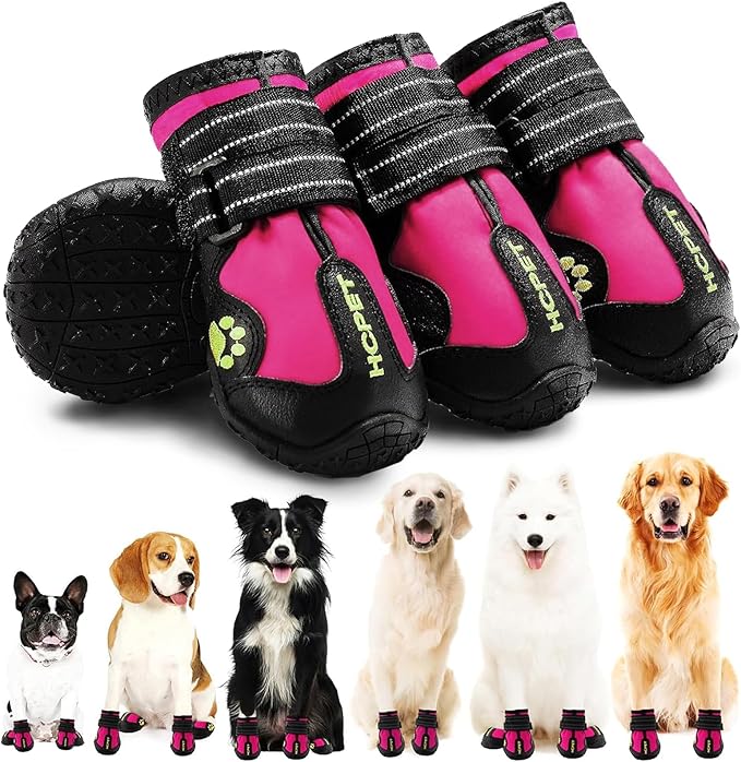 Hcpet Dog Shoes, Dog Boots for Small Dogs, Waterproof Medium Dog Booties Paw Protector for Summer Hot Pavement, Winter Snowy Day, Outdoor Walking, Indoor Hardfloors Anti Slip Sole Pink Size 3