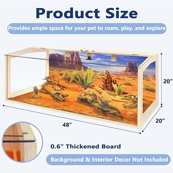 PROLEE Bearded Dragon Tank,Lizard Tank with Clear Tempered Glass Roof,Anti-Scratch Reptile Enclosure, Snake Tank and Reptile Tank,Built-in Light Fixtures with Switch (80 Gallons)