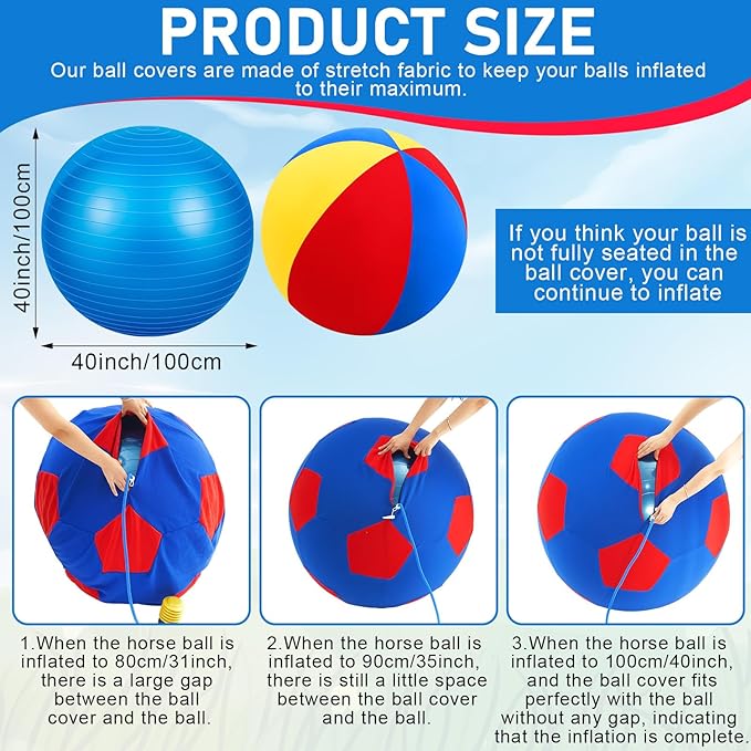40inch Giant Herding Ball with Ball Cover Anti Burst Please Watch VCR for How to Inflation Horse Toys for Horses Stall Entertainment Play, Pump Included(Colorful,Classic)