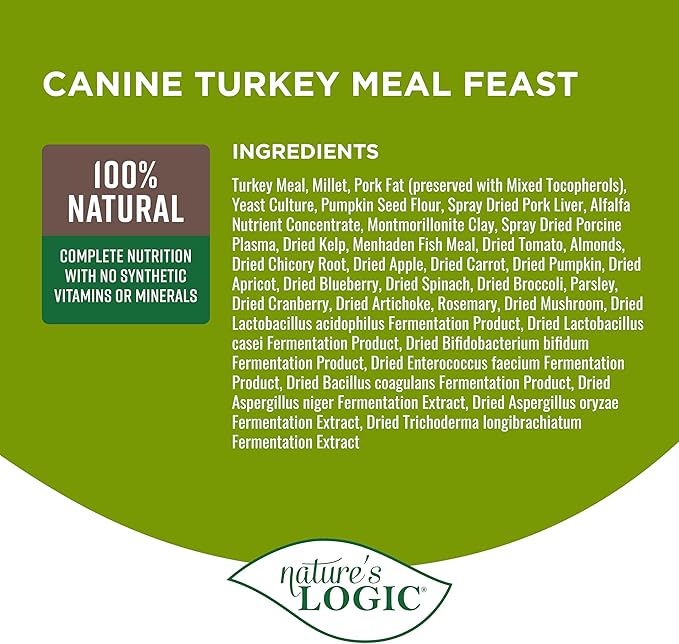 NATURE'S LOGIC Dry Dog Food - 100% Natural - No Synthetics - for All Ages, Sizes, Breeds - Free from Common Allergens, High Protein - Turkey Meal Feast, 4.4lbs