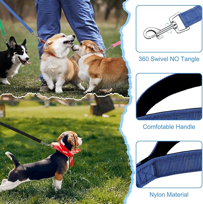 Hillban 36 Pcs Dog Leash Bulk 5 ft Multicolored Puppy Training Leash Slip Pet Traction Nylon Rope for Small Medium Dogs Agility, Yard, Camping, Backyard Play(6 Colors)
