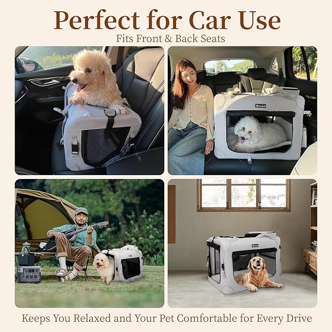 Extra Large Cat Carrier for 2 Cats Collapsible Soft Pet XL Crate for Large/Medium Cats 20lbs Car Travel Portable Bag with Water Bottle Slot For Long Trips (Beige, 24.0"L x 16.5"W x 16.5"H)
