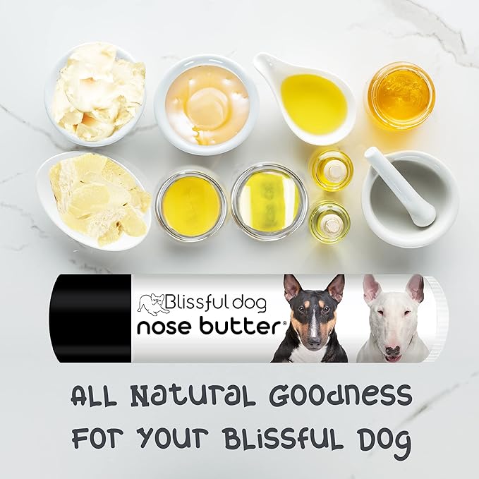The Blissful Dog Bull Terrier Nose Butter for Dry, Cracked Skin, Lick-Safe Dog Nose Balm with Moisturizing Shea Butter, Almond, Olive, and Essential Oils, Pet Supplies, Uncented, 0.15 oz.