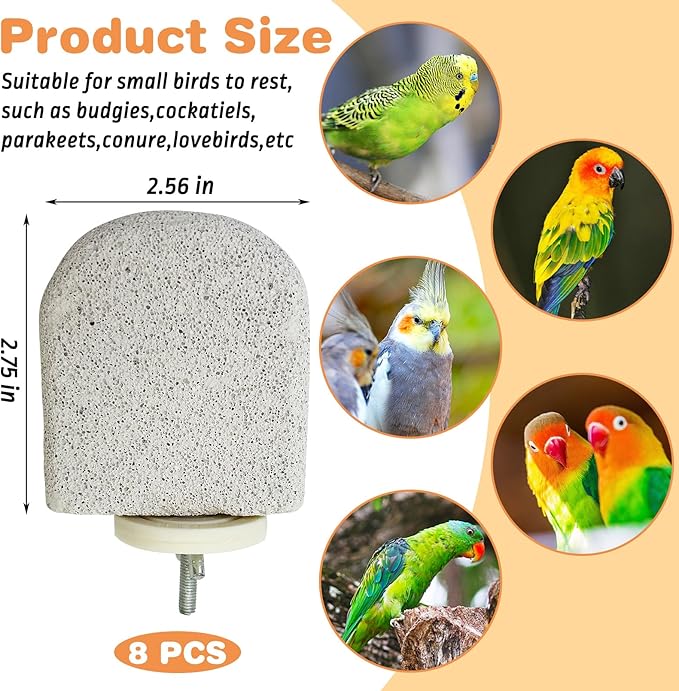 PINVNBY 8 PCS Bird Perch Bird Beak Grinding Stone Calcium Mineral Parrot Perch Foot Claws Trimmer Chew Toy Cage Accessories for Small Medium Budgie Cockatiel Conure Lovebird Finch