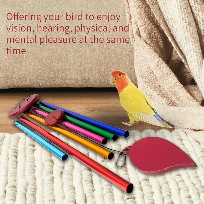 Extra-Large Bird Chewing Toys for Cage, Conure Wind Chimes Enrichment Toy with Colorful Stick, Art Hanging Decoration Bird Parrot Chime Toys for Conure, Budgie, Parakeet, Cockatiel