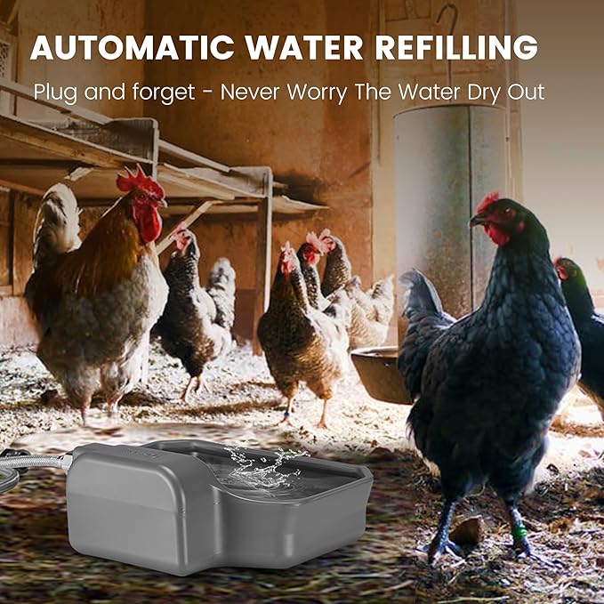 Automatic Dog Water Dispenser, 1 Gallon Auto-Fill Dog Water Bowl Dispenser for Indoor/Outdoor, Large Water Feeder for Pets & Livestock, Fits GHT 3/4" Faucet, BPA Free, Easy to Clean, Gray