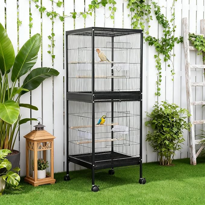 GarveeHome Small Bird Cage with Wheels, 55 Inch Parakeet Cage with Top Stand, 2 in 1 Bird Carrier for Parakeets, Canaries, Lovebirds, Small Quaker, Cockatiels, Budgie, Green Cheek (55in)