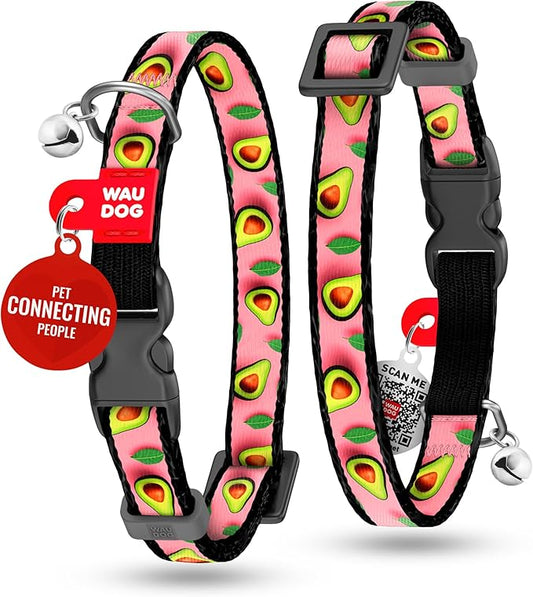 WAUDOG Nylon Cat Collar with Removable Bell and QR ID Tag for Small, Medium and Large Breeds Adjustable Long Lasting Durable Kitten Collars Boy & Girl