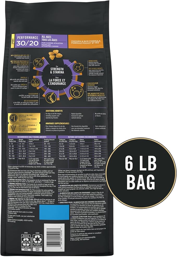 Purina Pro Plan Sport Performance 30/20 Chicken and Rice Formula High Protein Dog Food - 6 lb. Bag