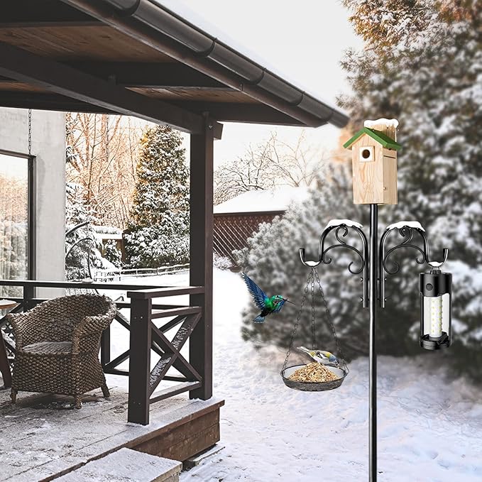 Double Shepherds Hooks for Outdoor Heavy Duty, Adjustable Shepherds Hook, 2 Pack 92 inch with 5 Prongs Base, Garden Hooks for Hanging Bird Feeders, Hanging Plants, Solar Light Lantern