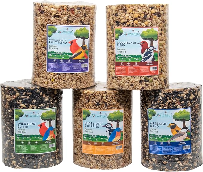 JCs Wildlife 5 Pack Premium Bird Seed Blend Large Cylinder with Hole Variety Pack