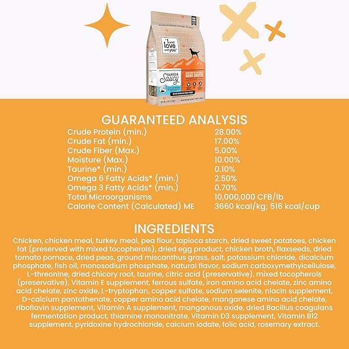 I AND LOVE AND YOU Baked and Saucy Dry Dog Food - Chicken + Sweet Potato - Prebiotic + Probiotic, Real Meat, Grain Free, No Fillers, 21lb Bag