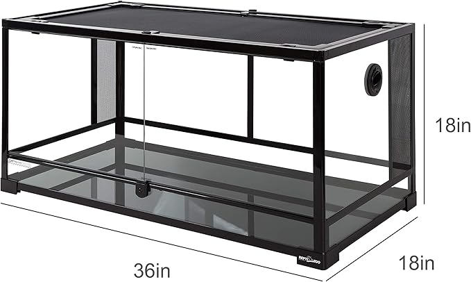 REPTI ZOO 50 Gallon Reptile Glass Tank Terrarium 2 in 1 Side Meshes and Side Glasses Double Hinge Door with Screen Ventilation Tempered Glass 36" x 18" x 17.75"