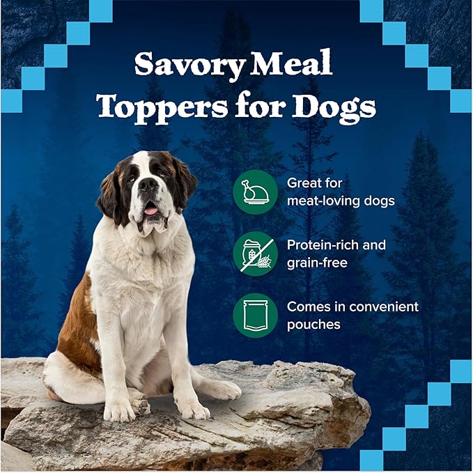 Blue Buffalo Wilderness Trail Toppers Wild Cuts Natural High-Protein Dog Wet Food, Duck Bites in Hearty Gravy, 3-oz Pouch, 24 Count