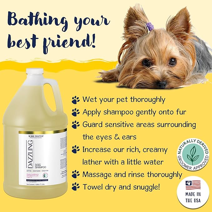 Bobbi Panter Dog Shampoo and Conditioner - Made in USA - All Natural 2-in-1 Formula for Nourish, Detangle & Reduce Shedding - Concentrated 10:1 for Professional Groomers - Pear Scent, 1 Gallon