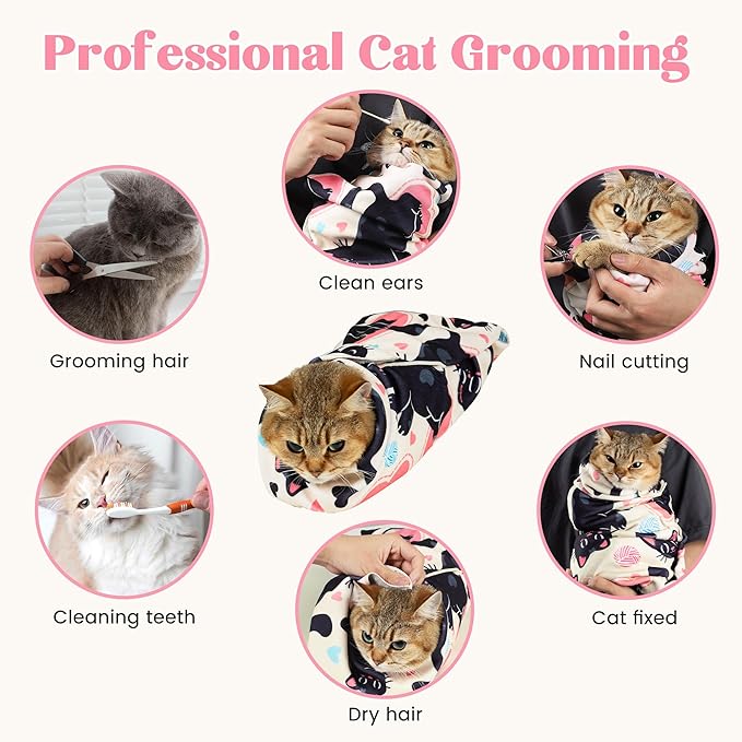 21.7“ Cat Wrap for Cutting Nails Self-Adherent Fabric Cat Wrap for Grooming Cat Restraint for Nail Clipping Anti-Escape Cat Calming Wrap Within 6lbs