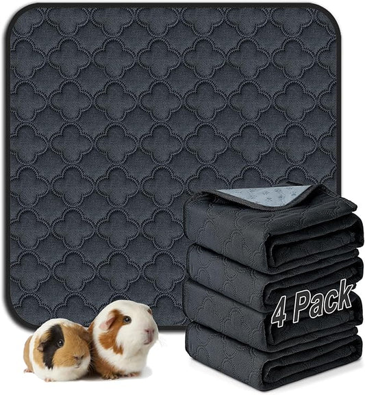 Washable Guinea Pig Cage Liner - 4 Pack Reusable Washable Pee Pads，Waterproof Guinea Pig Bedding for Small Animal - Rabbit Bunny Hamster Puppy (Dark Grey, 12" X 12" - 4 Pack)
