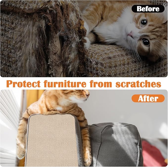 Cat Scratch Furniture Protector - 40" x 13.8" Trimmable Self-Adhesive Cats Claws Scratch Pads, DIY Cat Climbing Couch Protector for Scratch Post Cat Tree Replacement Indoor (Khaki)