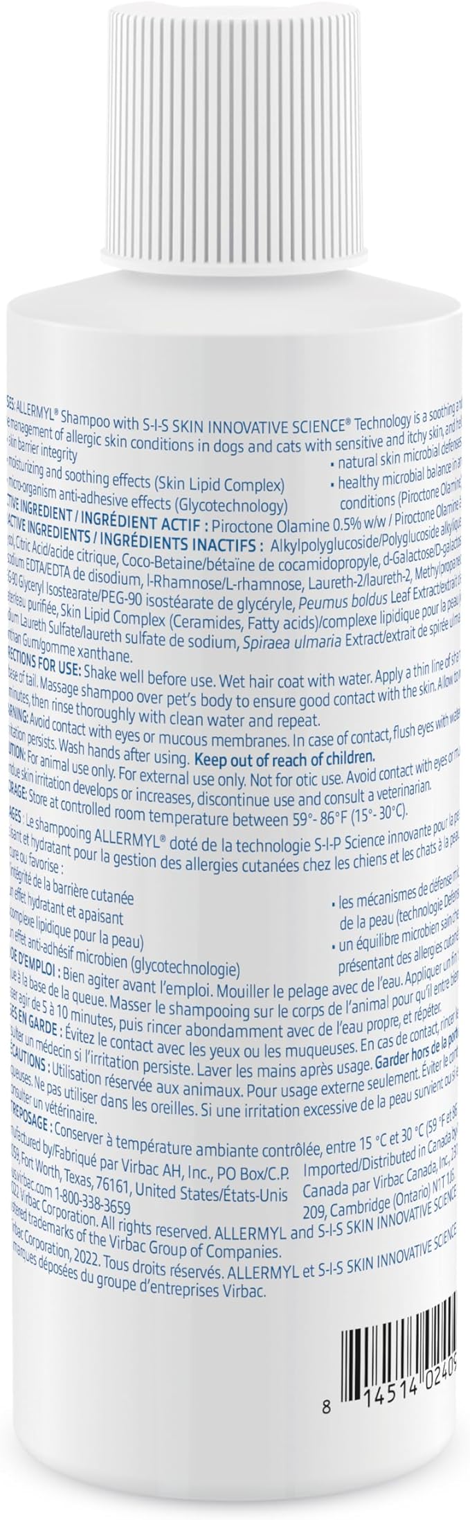 Allermyl Medicated Pet Shampoo Hypoallergenic, Soothing and Moisturizing Shampoo for Allergic Dogs and Cats (by Virbac)