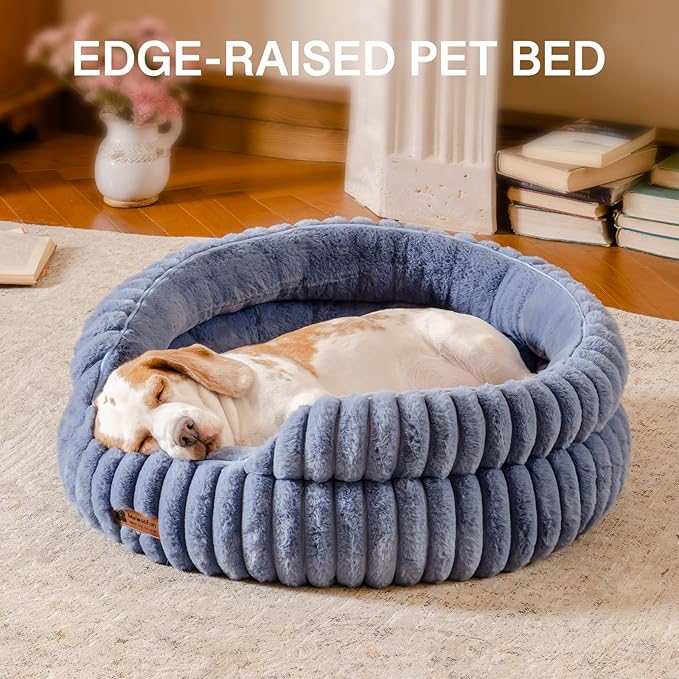 MEWOOFUN Cat Beds for Indoor Cats, Washable Dog Bed for Small Dogs, Round Pet Bed for Puppy and Kitten with Anti-Slip Bottom (Blue, 20"x20"x8")