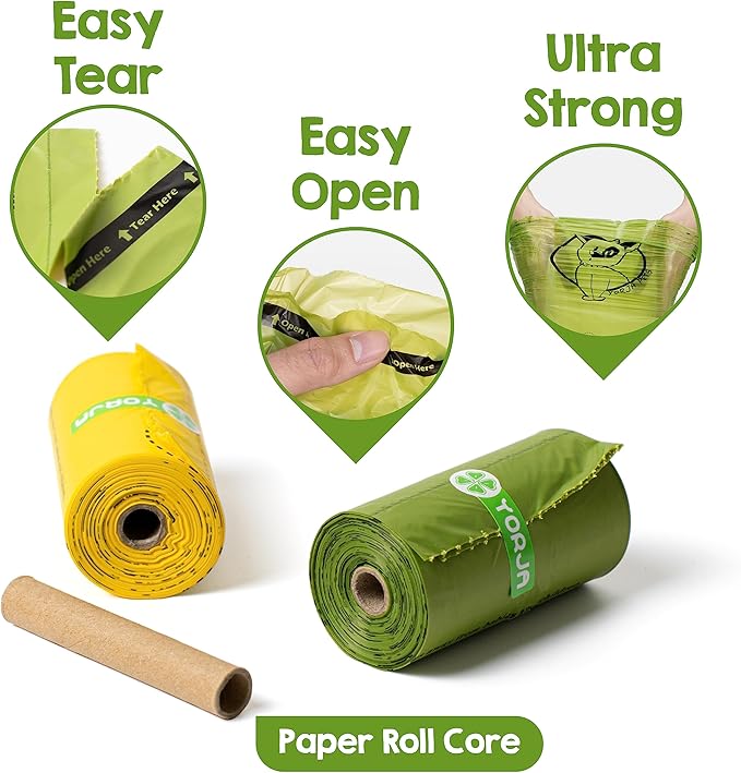 YORJA Dog Poop Bags Rolls with Dispenser & Holder, 510 Pet Waste Bags, 100% Leak Proof Extra Thick and Strong Corn Starch Blend