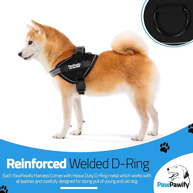 PawPawify Custom No Pull Dog Harness with Name and Phone Number, Heavy Duty Personalized Pet Vest to Prevent Tugging, Pulling, or Choking, Training and Walking (New Black, S (10-19LBS))
